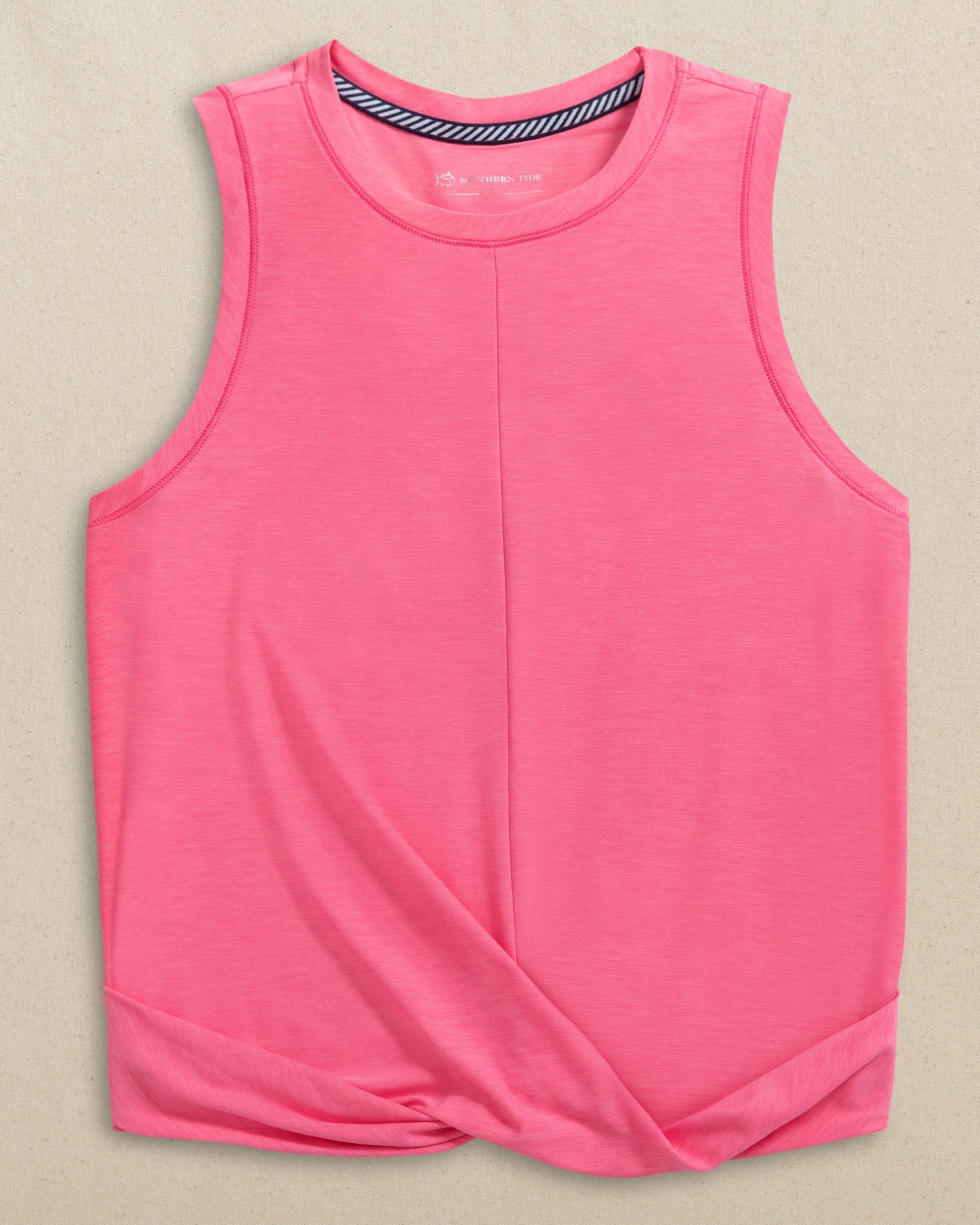 The front view of the Southern Tide Lacy Coastal Breeze® Active Twist Tank by Southern Tide - Island Pink